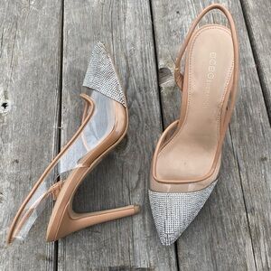 BCBGeneration Women's Hominy Pump Heels Rhinestone Size 6 Beige Nude Shiny Shoes